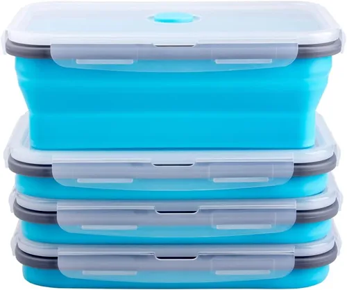 Vista 35 de Recipientes plegables de almacenamiento de alimentos con tapa hermética, 11.8 oz, juego de 4 recipientes pequeños de silicona apilables para la 4