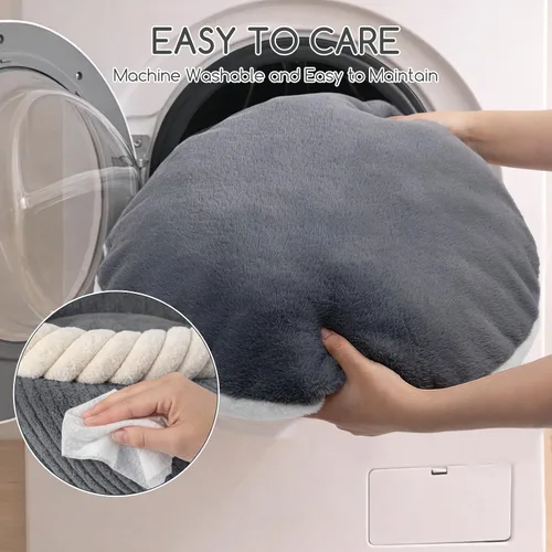 Vista 7 de Hollypet Cama redonda para gatos, camas pequeñas para perros con cojín Gris y Blanco