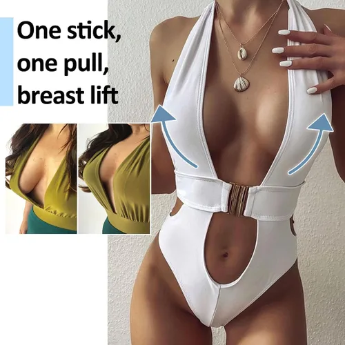 Vista 2 de Cinta invisible transparente impermeable para pechos, cinta suave para levantamiento de senos, cinta para senos grandes con un par de cubiertas