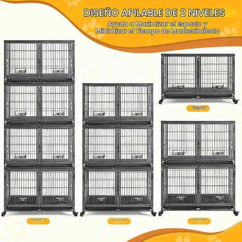 Vista 9 de Yaheetech Jaula Apilable para Perros con Divisor de 43'' Rodante Jaula de Servicio Pesado para Perros con Parte Superior Abierta/2 Bandejas