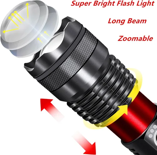 Vista 6 de Linternas recargables, luz de flash súper brillante de alto lúmenes, 5 modos de luz táctica con zoom, linternas potentes de mano impermeables