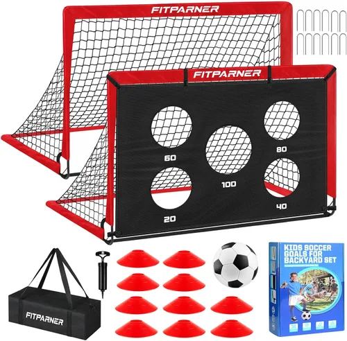 Vista 10 de Portería de fútbol, portería de fútbol para niños en el patio trasero, 2 unidades, redes de fútbol portátiles de 4 x 3/6 x 4 pies con objetivo