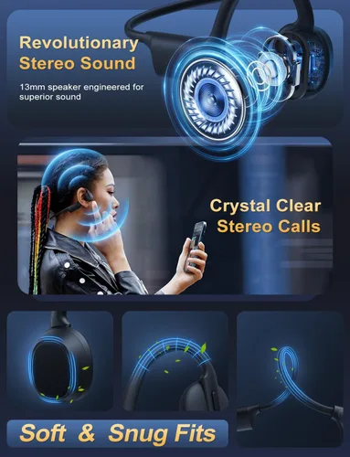 Vista 3 de Auriculares de conducción ósea, ligeros, de oído abierto, auriculares deportivos con micrófono integrado, extra cómodos, IPX5, impermeables