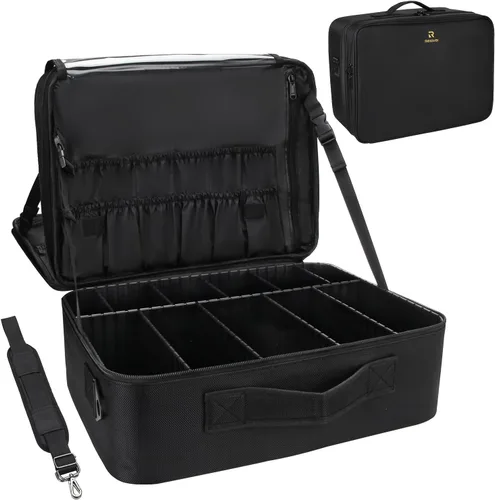 Vista 18 de Relavel Estuche de maquillaje grande para maquillaje, estuche de tren profesional de 16.5 pulgadas, organizador de cosméticos de viaje, soporte