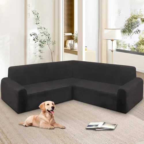 Vista 108 de HDCAXKJ Fundas de sofá seccional de esquina de terciopelo elástico en forma de L, juego de fundas deslizantes suaves y gruesas en forma de U