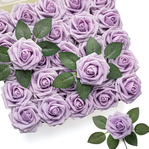 Vista 15 de Mocoosy - 50 rosas artificiales, rosas artificiales para decoración de Halloween, rosas de espuma de tacto real a granel con tallo gótico, ramo