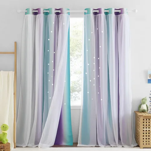 Vista 19 de NICETOWN Cortinas para dormitorio de niñas, cortinas de arco iris, cortinas de estrellas, cortinas de princesa, decoración de habitación