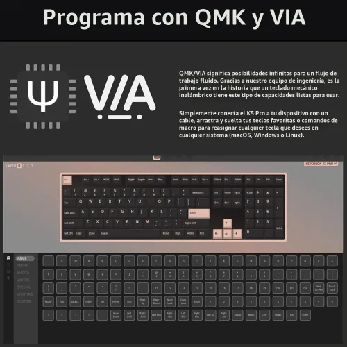 Vista 5 de Keychron K5 Pro QMK/VIA Teclado mecánico inalámbrico personalizado, diseño de tamaño completo intercambiable en caliente, 108 teclas programables