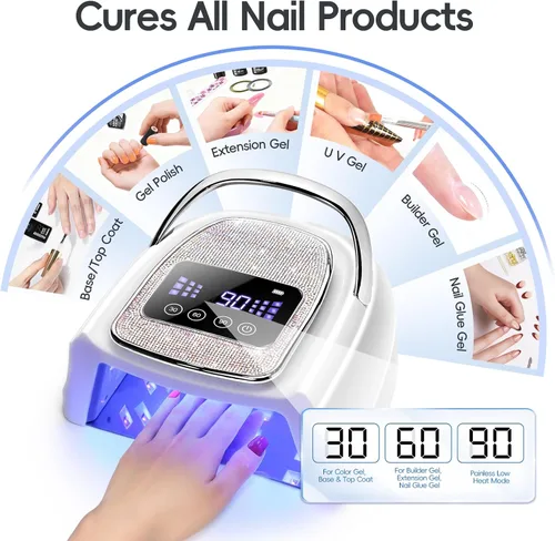 Vista 6 de COSCELIA Lámpara de uñas U V, inalámbrica, recargable, luz UV para uñas de gel, sensor automático profesional, 3 temporizadores, secado rápido