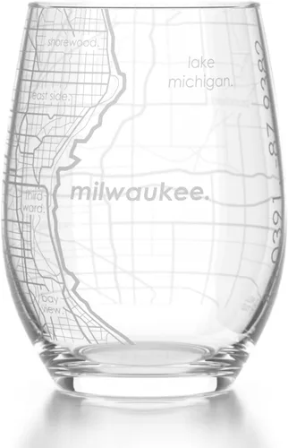 Vista 48 de Well Told Copa de vino sin tallo grabada con mapa de Atlanta, Georgia (15 oz, transparente) - Mapa de ciudad grabado, vaso personalizado, regalos