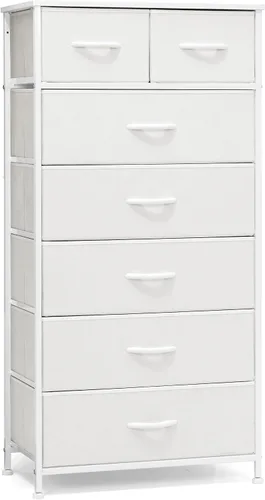 Vista 17 de Crestlive Products Cómoda para dormitorio, torre de almacenamiento alta y delgada, marco de acero resistente, parte superior de madera, cubos