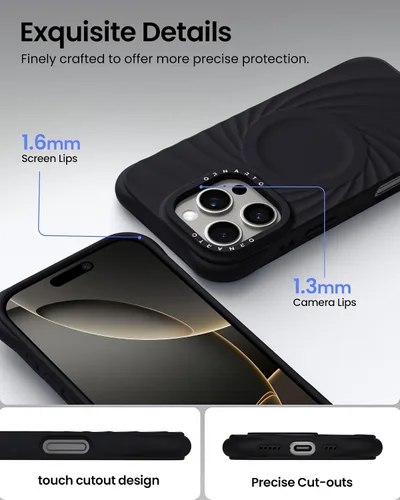 Vista 5 de ORNARTO Vortuxe - Funda para iPhone 16 Pro Max de 6.9 pulgadas, color negro + funda para AirPods Pro 2 en negro