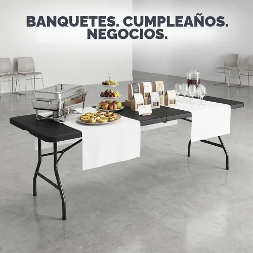 Vista 4 de Simpli-Magic 8ft Portable Plastic Folding Table – Indoor & Outdoor Heavy-Duty Foldable Utility Table w/Handle for Party & Camping (Black)
