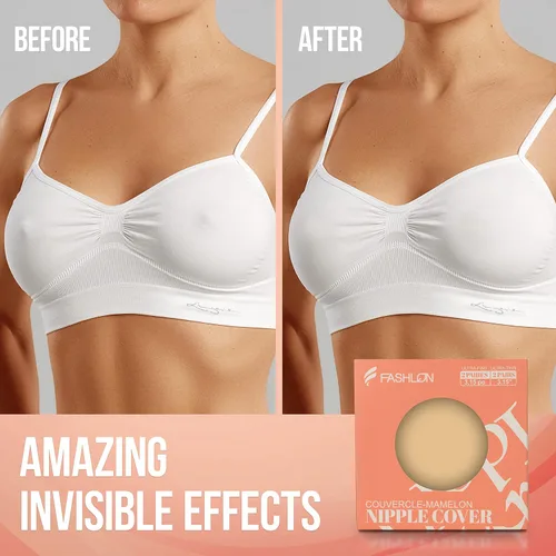 Vista 7 de FASHLON Paquete de cinta adhesiva para tetas de 2 rollos (café oscuro) y 2 pares de cubiertas de silicona para pezones (beige)