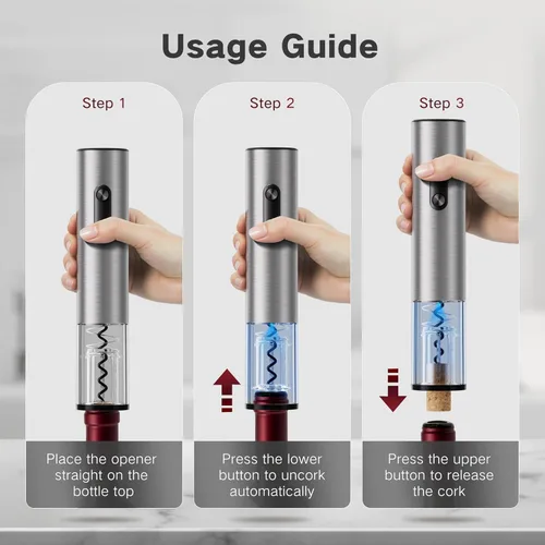 Vista 6 de BABONIR - Set de regalo de destapador de vino eléctrico 6 en 1, sacacorchos automático de acero inoxidable con cortador de papel de aluminio, tapón