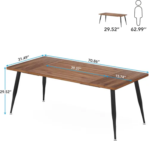 Vista 3 de LITTLE TREE Muebles de cocina rectangulares grandes de la mesa de comedor de 70,9 pulgadas, marrón+negro