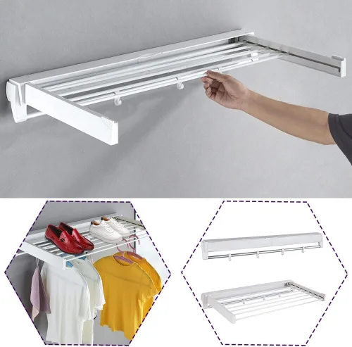 Vista 9 de Tendedero plegable para colgar en la pared, plegable, para interiores, con 7 varillas, para lavandería o baño