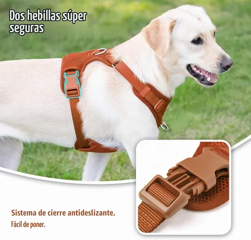 Vista 4 de Arnés sin tirones para perros pequeños, medianos y grandes - Chaleco de malla ajustable de 2 capas con doble clip, a prueba de escape, liberación