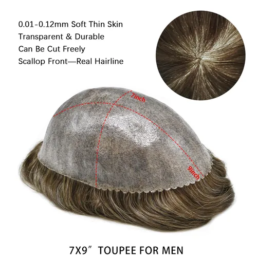 Vista 183 de Toupee para hombre 100% cabello humano real tupé para hombres 0.004 in piel de poliuretano para hombre, sistema de reemplazo de piezas de pelo