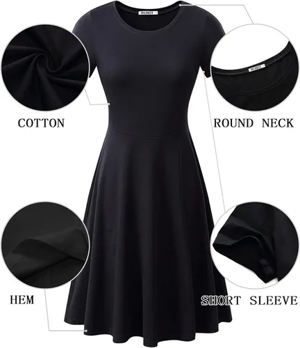 Vista 2 de HUHOT - Vestido veraniego para mujer casual de manga corta cuello redondo floral