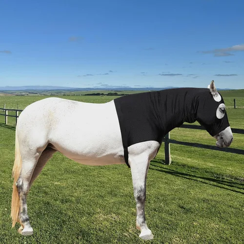 Vista 6 de Leberna Capucha elástica para caballo con cremallera y cubierta completa para el cuello (negro, S)