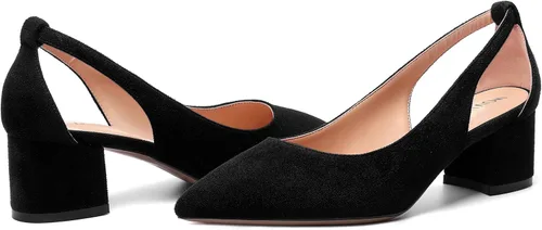 Vista 6 de MOVINSTEPS Vestido de bloque para mujer, sin cordones, de gamuza gruesa, puntiaguda, recortado, para oficina, tacón bajo, grueso, zapatos de tacón