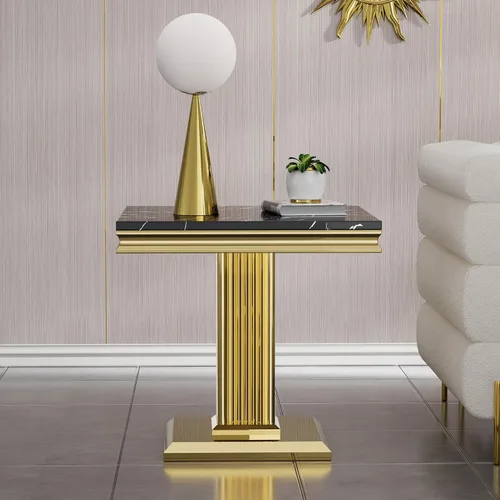 Vista 17 de SSLine Mesa de Centro Rectangular de Mármol Sintético para Sala de Estar, Mesa Central Moderna de Mármol Blanco de Lujo con Base Doble en Forma de U