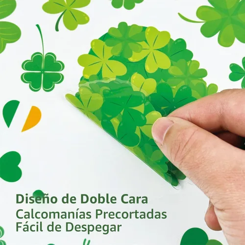 Vista 3 de AOWDIAO Calcomanías reutilizables de doble cara para ventana, duendes, tréboles, gnomos, monedas, decoración irlandesa festiva para ventanas