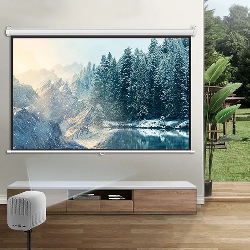 Vista 2 de Pantalla de proyector, pantalla de proyector desplegable manual, 4:3/16:9, con mecanismo de bloqueo automático, pantalla de proyección de techo