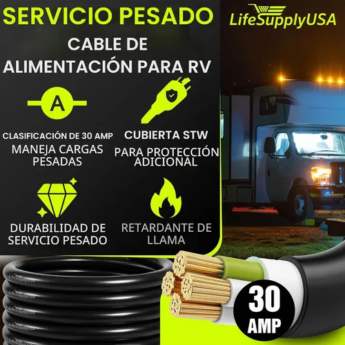 Vista 2 de Cable de extensión RV de 15 pies de 30 amperios (TT-30P/L5-30R) con conector de bloqueo giratorio y mango de fácil agarre, 10/3 AWG 125 voltios