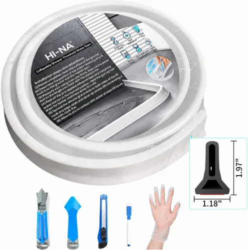 Vista 2 de Hi-Na Barrera de agua plegable de 3, 5, 6, 8 y 10 pies, barrera de agua para ducha y tapón de agua que mantiene el agua dentro del umbral de agua