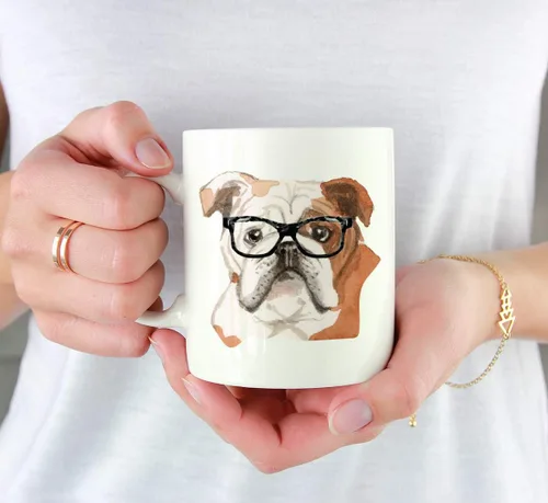 Vista 3 de Andaz Press Funny Preppy Dog Art - Taza de café (1.3 fl oz, 0.4 fl oz), diseño de bulldog inglés en vasos negros, 1 paquete, regalo de Navidad
