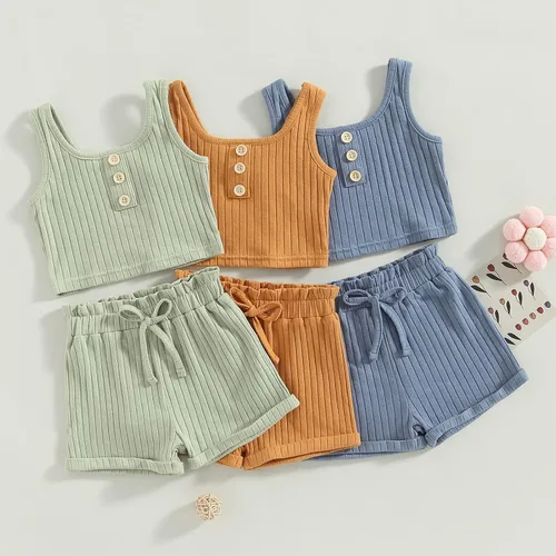 Vista 7 de MOREELUCK Conjunto de 2 piezas de camiseta sin mangas acanalada y pantalones cortos con cordón