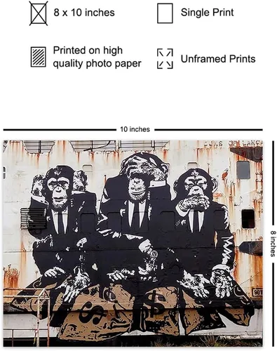 Vista 2 de Banksy - Arte de pared de graffiti – Decoración de pared de oficina – Póster motivacional – Arte genial de empresario para hombres – Cueva de hombre