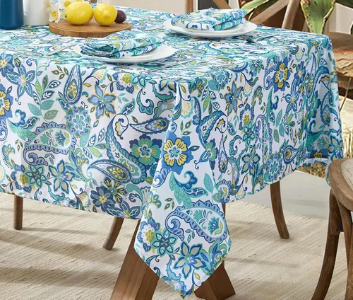 Vista 12 de Newbridge Juego de 8 servilletas de tela, diseño de cachemira azul mediterráneo, resistentes al agua y a las manchas para interiores y exteriores