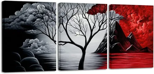 Vista 8 de Wieco Art Arte de pared enmarcado, arte de pared de árbol de nube, impresión HD de pinturas al óleo, paisaje, impresiones en lienzo para decoración
