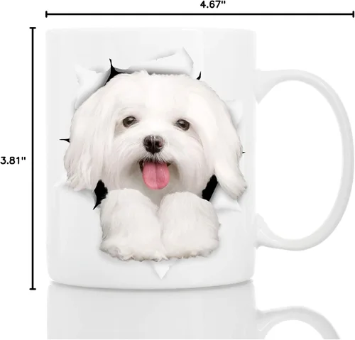 Vista 7 de Taza divertida de perro maltés – Taza de café divertida de cerámica – Regalo perfecto para amantes de los perros – Bonita taza de café novedosa