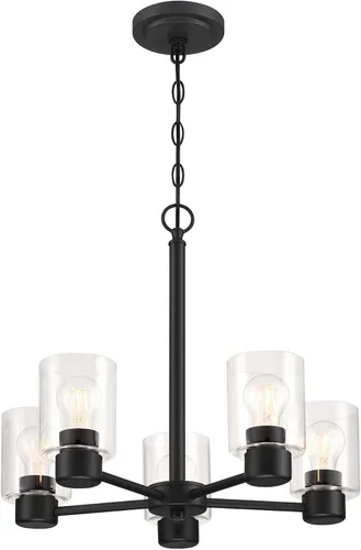 Vista 2 de Westinghouse 6115300 Sylvestre - Candelabro de interior transicional de cinco luces, acabado negro mate, cristal transparente