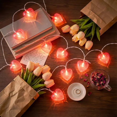 Vista 18 de Tira de luces de corazón enchufables, luces de San Valentín de 8.5 pies para interiores y exteriores, con forma de corazón, con 10 LED