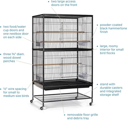 Vista 4 de Prevue Productos para mascotas Jaula de hierro forjado con soporte F040 Jaula para pájaros negra, 31 pulgadas por 20 1/2 pulgadas por 53 pulgadas