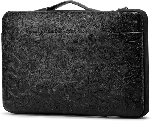 Vista 12 de Kinmac Funda protectora de piel sintética en relieve de 360° para laptop con solapa (flor de café, 15 a 15.6 pulgadas)