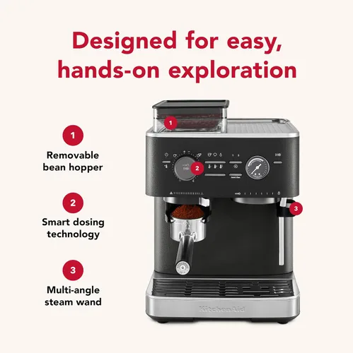 Vista 3 de KitchenAid Máquina de café expreso semiautomática, molinillo de rebabas, 2.5L, hierro fundido negro