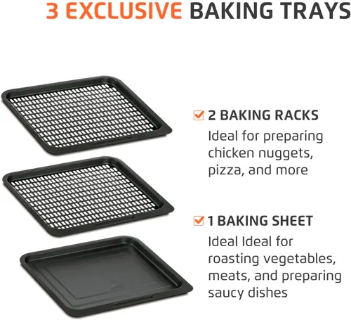 Vista 10 de Horno freidora de aire 1800W, capacidad de 12.7 cuartos de galón, panel de pantalla táctil, apagado automático - negro y acero inoxidable - Mondial