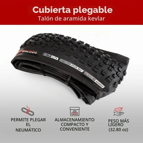 Vista 4 de Fincci Neumático plegable de bicicleta de montaña de 27,5 x 2,35 60-584 30 TPI para bicicleta híbrida Enduro MTB