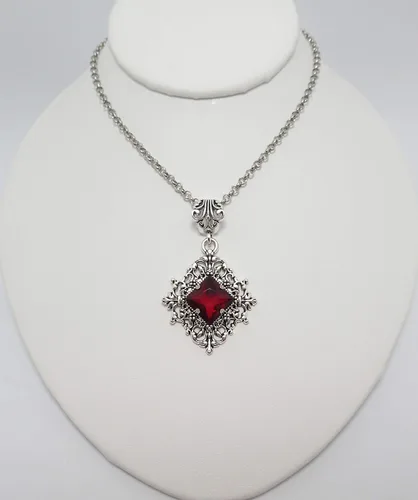 Vista 2 de Gargantilla gótica victoriana steampunk de plata con colgante de filigrana nupcial boda renacentista medieval eduardiano celta art nouveau gótico