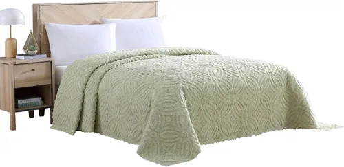 Vista 12 de Beatrice Home Fashions Colcha de chenilla para anillo de boda, matrimonial, marfil + 2 fundas de almohada de chenilla para anillos de boda