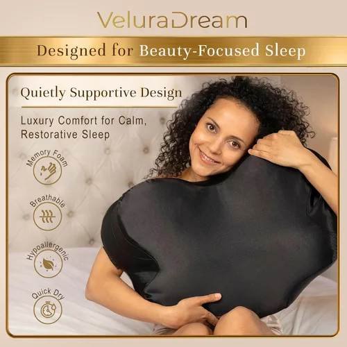 Vista 5 de Almohada cervical cervical para dormir de lado y de espalda, almohada ergonómica de espuma viscoelástica de alta calidad con fundas de almohada Negro