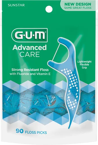 Vista 11 de GUM Advanced Care - Púas de hilo dental para adultos con vitamina E y flúor, hilo dental extra fuerte resistente a las roturas, mango de fácil