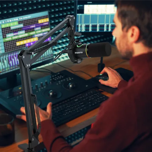 Vista 8 de MAONO Brazo articulado para micrófono: Brazo de micrófono de suspensión metálica ajustable para podcast, juegos, transmisión, grabación