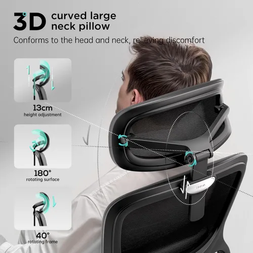 Vista 5 de Hbada P2 Silla de oficina ergonómica con soporte lumbar 3D, sillas de malla con brazos de rotación 3D de 360°, reposacabezas 3D y asiento cómodo